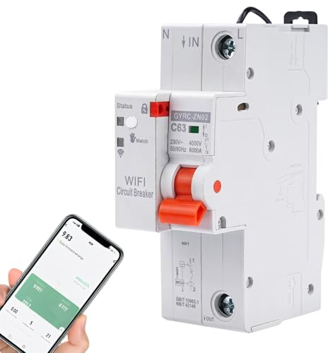 Jadeshay Disjoncteur Différentiel 63A, Tuya Disjoncteur WiFi Intelligent Interrupteur wifi Avec Protection de réenclenchement, Protection Contre les Surtensions et les Sous-tensions 230V 1P