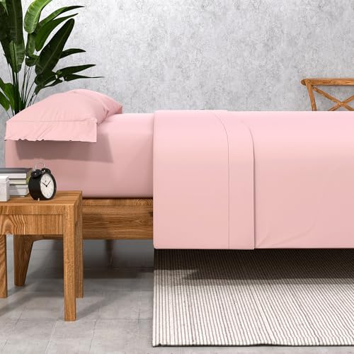 SOMNI HOME Sabana Cama 150 cm - 4 Piezas Bajera Ajustable Juego de Sábanas Lisas Microfibra Calidad Extra Agradable al Tacto Ropa de Cama Todo el Año Cama 150 Color Rosa