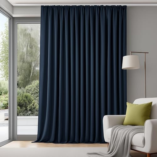 Deconovo Gardine mit Kräuselband für Gardinenschiene Sichtschutz Dunkelblau | 1er Set, H 260 x B 300 cm, Thermogardinen Hitzeschutz, Verdunkelung, für Schlafzimmer, Sichtschutz, Wärmehaltung, Wohnzimmer