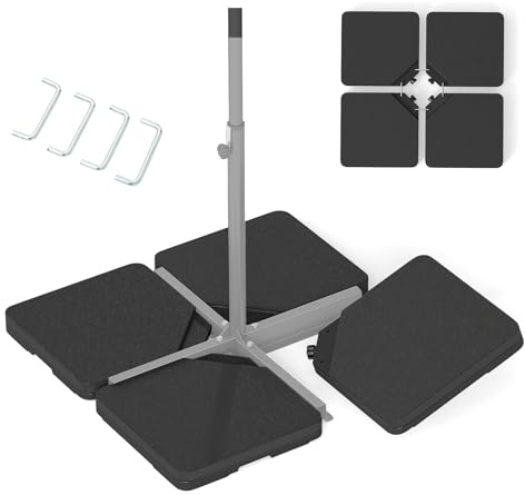 KOMFOTTEU 4 Pièces de Pieds de Parasol, remplis d'eau ou de Sable, Lot de 4 Dalles de Parasol en HDPE, Support de Parasol pour Plage, Jardin, Balcon, Terrrass, Carré, 100 x 100 x 6,5 cm (L x l x H)