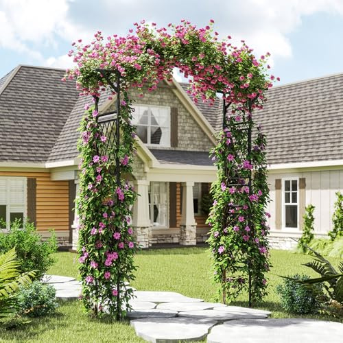 COSTWAY 170 x 210 cm Enrejado de Arco de Jardín para Plantas Trepadoras, Pérgola de Metal Revestido de PE Inoxidable, Marco de Soporte para Vid, Flores, Arco Decorativo de Exterior para Fiesta Boda