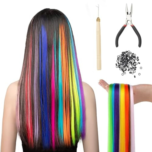 Gativs 50 Stück Bunte Feder Haarverlängerungs Set Federhaarverlängerungs-Set Bunte Haarverlängerungs Set Strähnchen Bunt Gerade Haarteil Synthetisch Haarsträhnen Haarsträhne Hair Extensions