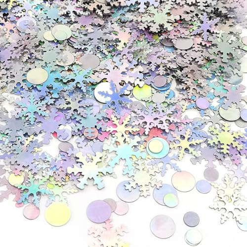 1500 piezas de copos de nieve plateados, confeti para mesa de invierno, confeti de nieve para vacaciones, Navidad, boda, invierno, país de las maravillas, fiesta de congelación, fiesta de Navidad