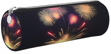 GaxfjRu Explosion Fireworks 3D Leather Zippered Fountain Ballpoint Rollerball Pens and Pencils Case Holder Pouch Grain Soft