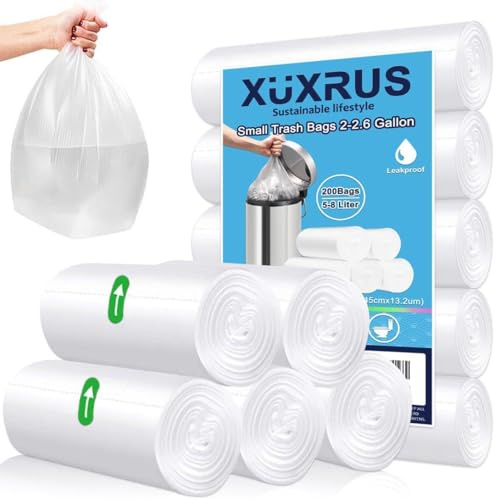 XUXRUS Bolsas De Basura 5 Litros Para Baño, Transparentes, 200 Unidades | Color Discreto, Retirada Sencilla Y Material Resistente Para Papeleras Pequeñas