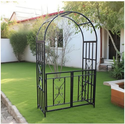 Arche de jardin en acier robuste avec portail, treillis robuste pour plantes grimpantes, vignes et roses, tonnelle d'extérieur pour mariage, terrasse et arrière-cour – 210 x 114 x 52 cm (noir)