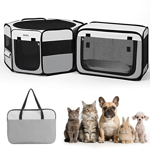 Corralito portátil 2 en 1 para gatos, 48 x 26 x 26 pulgadas, corralito grande para mascotas con caja de arena desmontable, perrera desplegable para interiores y exteriores, para gatos, perros pequeños