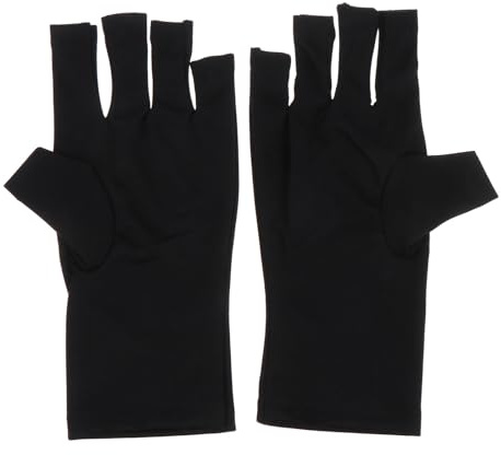 Garneck UV Protection Half-Finger Nail Gloves Black Short Gel Manicure Shield Gloves for Outdoor Use and Nail Art Care