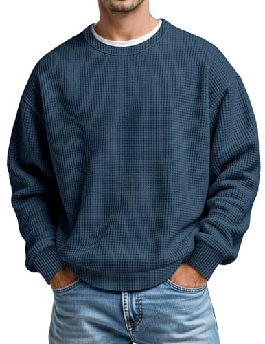 Chemise de sport pour homme - Couleur unie - Col rond - Coupe droite - Doux et chaud - Pour les loisirs - Pull d'hiver en grosse maille - Pull d'affaires - Confortable