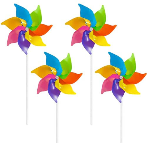4 Pcs Rainbow Pinwheels, Garden Windmills Outdoor, Windmills for Party Decorations Outdoor Decor Lawn Yard Garden Patio