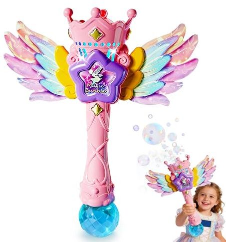 Elektrische Seifenblasenmaschine, Blumen Seifenblasenstab Wiederaufladbarer, 10000+ Seifenblasen/Min mit Seifenblasenlösung,Licht für Geschenk, Outdoor Party, Hochzeit (Rosa)