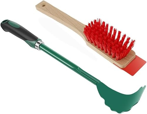 Raschietto per tosaerba con manico lungo ergonomico strumento di pulizia del ponte con spazzola setole dure, tosaerba-Ling