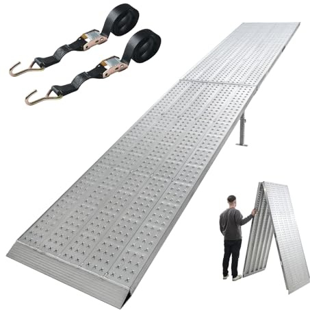TRUTZHOLM Auffahrrampe 4m Aluminium klappbar Verladerampe bis 400 kg | Extralange Eventrampe 400 cm, Mit Stützfüßen, Breite 70 cm, Motorradrampe, Für E-Bike Moped Scooter Transportwagen