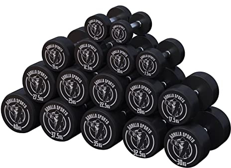 GORILLA SPORTS® Kurzhanteln 2,5–40 kg, einzeln oder 2er Set, gummiert | Schwarze Rundhanteln mit massivem Gusseisenkern und rutschfesten, gerändelten Chromgriffen; bodenschonendes Hantelset