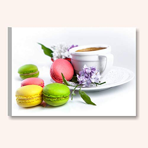 Quadri L&C ITALIA Macarons caffe - Quadro Cucina Vintage Moderna Bar Pasticceria 70 x 50 Stampa su Tela Canvas da Parete Arredamento Ristorante