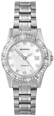 Sekonda Sienna Womens Watch – 28mm Ladies Watch with Stone Set Bezel, Date Window and Stainless Steel Bracelet – 50m Water Resistant – 2 Year Warranty