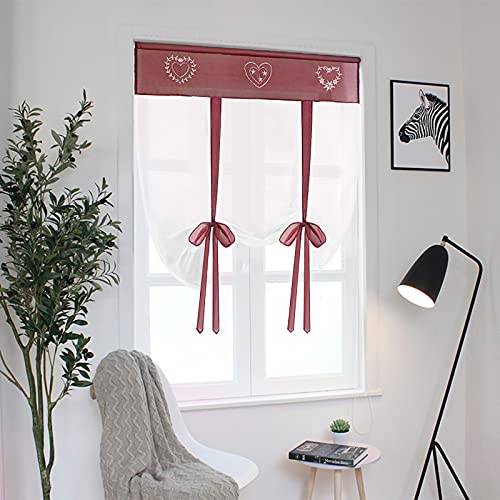 SIMPVALE 1 Stück Raffrollo Vorhang – Stickerei Raffrollo Schatten – Durchsichtige Vorhänge Tüll Panels Fenster Abdeckung für Schlafzimmer, Arbeitszimmer, Küche, weinrot, Width 60cm / Height 120cm