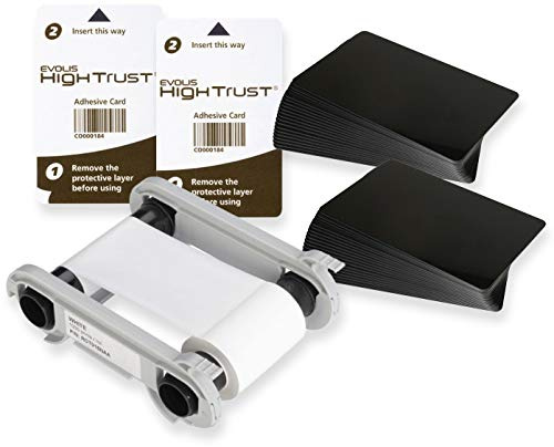 Karteo Evolis Primacy Zenius Farbband weiß [ RCT015NAA ] | Paket mit 200 Plastikkarten und Reinigungskarten