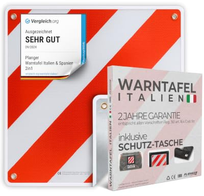 PLANGER® - Warntafel Italien (50 x 50 cm) + Tasche - Reflektierendes Warnschild rot weiß für Heckträger u Fahrradträger