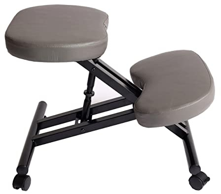 Mendler Kniestuhl HWC-E10 Kunstleder höhenverstellbar Rollen - grau matt | Sitzhocker, Kniehocker, Metall, MVG-Zertifiziert