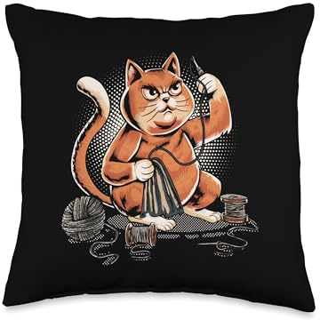 Funny Cat Sewing with a seam ripper Quilting Quilter Sewer Throw Pillow