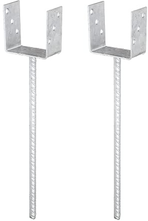 Alberts 215101 U-Pfostenträger | mit Betonanker aus Riffelstahl | feuerverzinkt | lichte Breite 101 mm | Länge Betonanker 400 mm | 2er Set