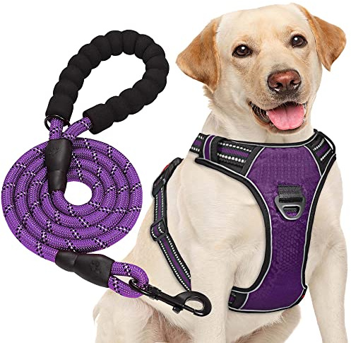 haapaw – Harnais anti-traction pour chien de taille moyenne et grande, réglable, en tissu Oxford réfléchissant, facile à contrôler, avec une laisse robuste gratuite