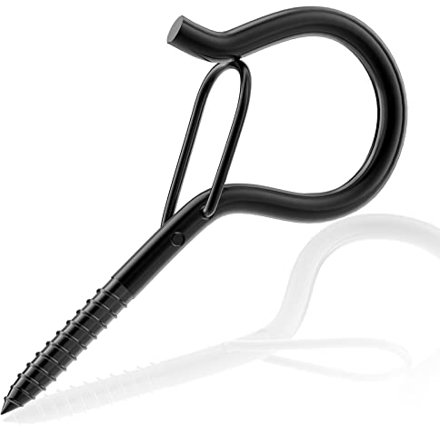 MOGADEE® 10 Stück Schraubhaken, Hakenschraube, Deckenhaken Schwerlast mit Sicherheitsschnalle mit Schrauben zum Aufhängen von Pflanzenkörben Vogelhäuschen Windspielen (Schwarz)