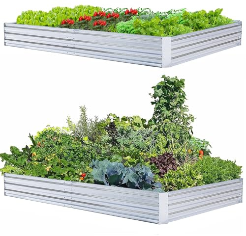 FOYUEE Galvanized Raised Garden Beds 2-Pack (8x4x1ft Each) – Overlapping 4-Inch Panels + 4 Support Bars, Heavy-Duty Metal Planter Box for Vegetables, Herbs, Flowers, No-Deformation Steel Garden Kit