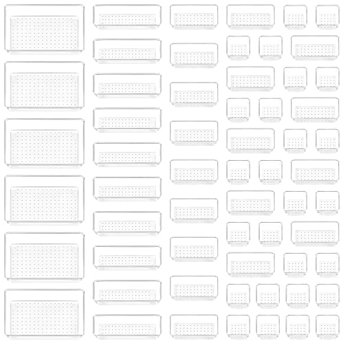 Vtopmart 60 Stück Schubladen-Organizer, 4 Größen, transparente Kunststoff-Schubladen-Organizer, Behälter für Badezimmer und Waschtisch, Organisation für Küchenutensilien, Make-up