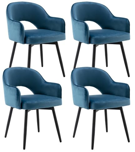 chairus 4er-Set Esszimmerstuhl Modern, 360° Drehbar, Metallbeine, Blau | Moderne Drehstühle mit weichem Samtbezug, stabilen Metallbeinen, 360°-Drehfunktion, für Küche/Esszimmer