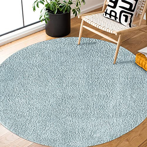 payé Teppich Rund Hochflor Shaggy - 160x160cm - Türkis Einfarbig Uni Flauschig Modern Boho Wohnzimmer Schlafzimmer Deko Teppiche Weich Schlafzimmer