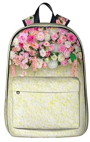 NYHGOXM Sweety Pink / Gelb Rose Print Rucksack, wasserabweisend, Laptop-Rucksäcke für Schule und Uni, Schwarz , One size