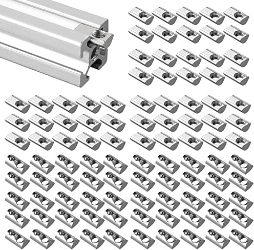 VORXEON Dado a T-Scanalatura in Acciaio Zincato, Dadi a T a Testa di Martello M8 a Standard Europeo Profilo con Centratura e Sfera a Molla per Stampante 3D e Dado a Martello CNC 3030