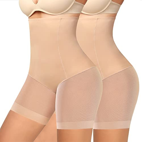 Xnova Mujer Braguitas Moldeadoras Cintura Alta Control de Barriga Fajas Reductoras Shapewear Seda de Hielo y Malla Braga Reductora Sin Costuras Faja Pantalón(2 PCS Color de Piel,S)