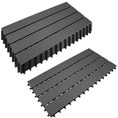 Izrielar - Azulejos de suelo (6 piezas, losa WPC, 30 x 60 cm, 1 m²), WPC Azulejos de terraza con sistema de drenaje, para jardín terraza exterior fijación plug-in, gris