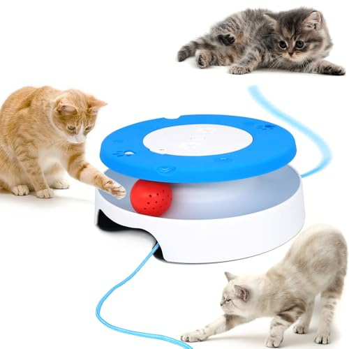LASOCUHOO 2-in-1 Automatic Cat Toy with Track & Jumping String – Interactive Electric Toy with Rolling Balls & Bell, Battery-Powered (3 AA), Auto Shut-Off for Multi-Cat Play
