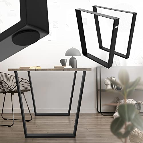 ML-Design 2er Set Tischbeine Trapez 75x72 cm, V-Form, Schwarz, Profil 8x2 cm, Stahl pulverbeschichtet, geneigt, Industriedesign, Metall Tischgestell Esstisch Tischkufen Tischuntergestell Möbelfüße