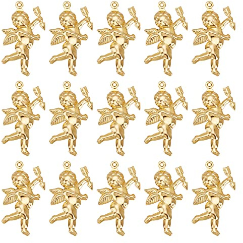 SUNNYCLUE 1 låda 20 st äkta 18K guldpläterade ängelberlocker skyddsängel berlock kärlek gud lyckoamuletter för smyckestillverkning berlocker gör-det-själv armband halsband örhänge alla hjärtans dag