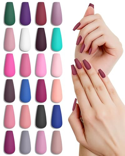 LADYING 24 Packs (576 PCS) Matt Sarg Nägel Zum Aufkleben Lang,Ballerina Press on Nails Kit,Hochwertig Kunstnägel Fake Nails,Coffin Fingernägel Künstliche Nägel für Frauen