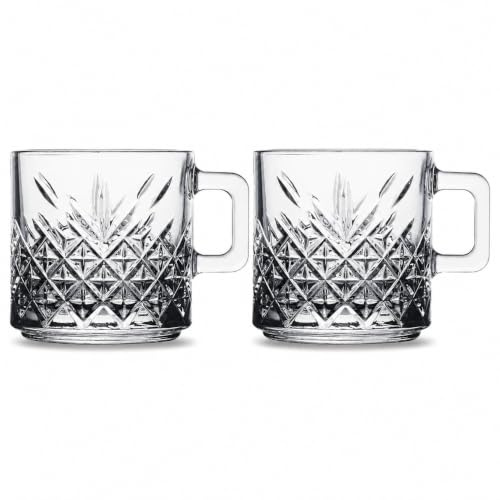 Pasabahce Timeless 55452 Becher mit Quarzgriff Teeglas Set 2 Teilig, Spülmaschinengeeignet Teegläser mit Henkel, 195 ml, Glas, Farbe transparent