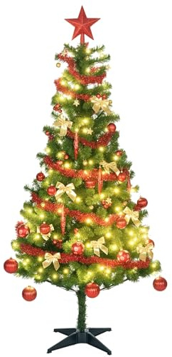 HOMCOM Árbol de Navidad Artificial 180 cm con 150 Luces LED con 8 Modos de Iluminación Árbol de Navideño de 480 Ramas con 100 Decoraciones Soporte de Acero Ø86x180 cm Verde