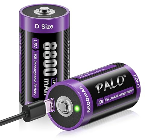 Mspalocell USB-C lithium batteries D 8800 mAh LR20 battery 1.5 V quick charge type C batteries battery with charging cable, low self-discharge, with charging light, 1500+ cycle, 2 battery D mono