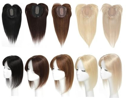 Haartopper für Frauen Glatter Haaraufsatz for Frauen mit Haarausfall, Clip-in-Topper-Haarteil mit Pony, natürliches Remy-Haar, 12 x 13 cm, Spitzenbasis-Haaraufsatz mit Pony Haarteil Topper Toupet Frau