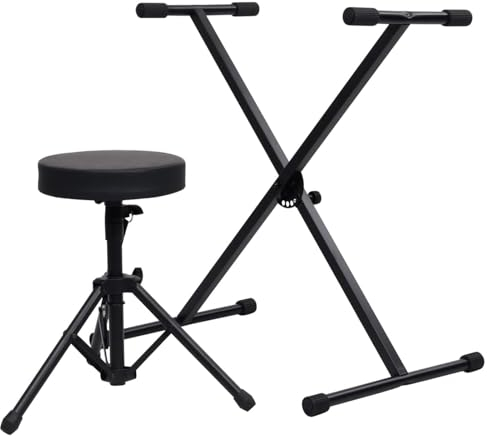 Tidyard Keyboardständer und Hocker Set Schwarz