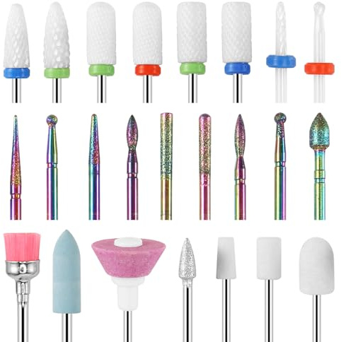 24pcs Nail Drill Bits, Ceramic Nail Files for Acrylic and Gel Nails, Nail Drill Bits Accessories, Cuticle Drill Bit for Manicure Pedicure