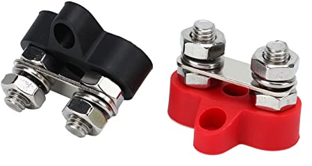 Positive Negative Power Junction Distribution Block 2 Studs Bus Bar Heavy Duty Terminal Nylon Brass (M8 (5/16in))