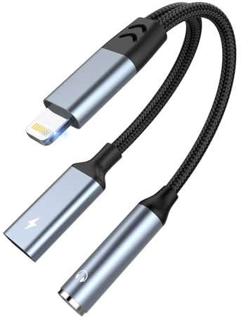 2 in 1 Lighting to 3.5mm Headphone Jack Adapter for iPhone,Dongle Charger and Aux Audio Splitter Cable Adapter iPhone Headphone Jack Adapter Support Music Control for iPhone 14 13 12 11 XS XR 8 7 iPad
