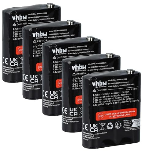 vhbw 5X Akku kompatibel mit Motorola Talkabout T6500R | T6510, T800, T6500, T6530, T82, T82 Extreme Funkgerät, Walkie Talkie (1500 mAh, 3,6 V, NiMH)
