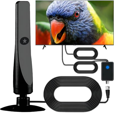 Fiorky 2024 Antenna TV, Antenna TV Digitale con Amplificatore di Segnale Antenna TV a Ventosa Supporto 4K 1080P Antenna ad Alto Guadagno Portata di 50 Miglia Plug Play for Esterni Interni